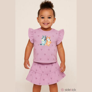 Bluey & Bingo Baby Girls Two Piece Skirt Set NWT Size 18 Months Purple w/Hearts